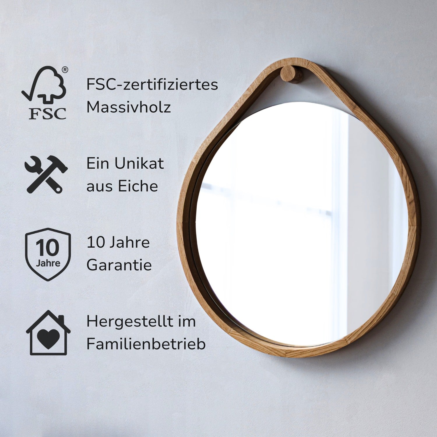 Wandspiegel in Tropfenform aus Eiche 'Saga'