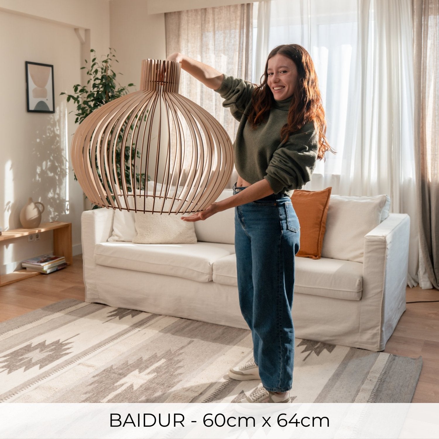 Holzlampe Decke "Baidur"