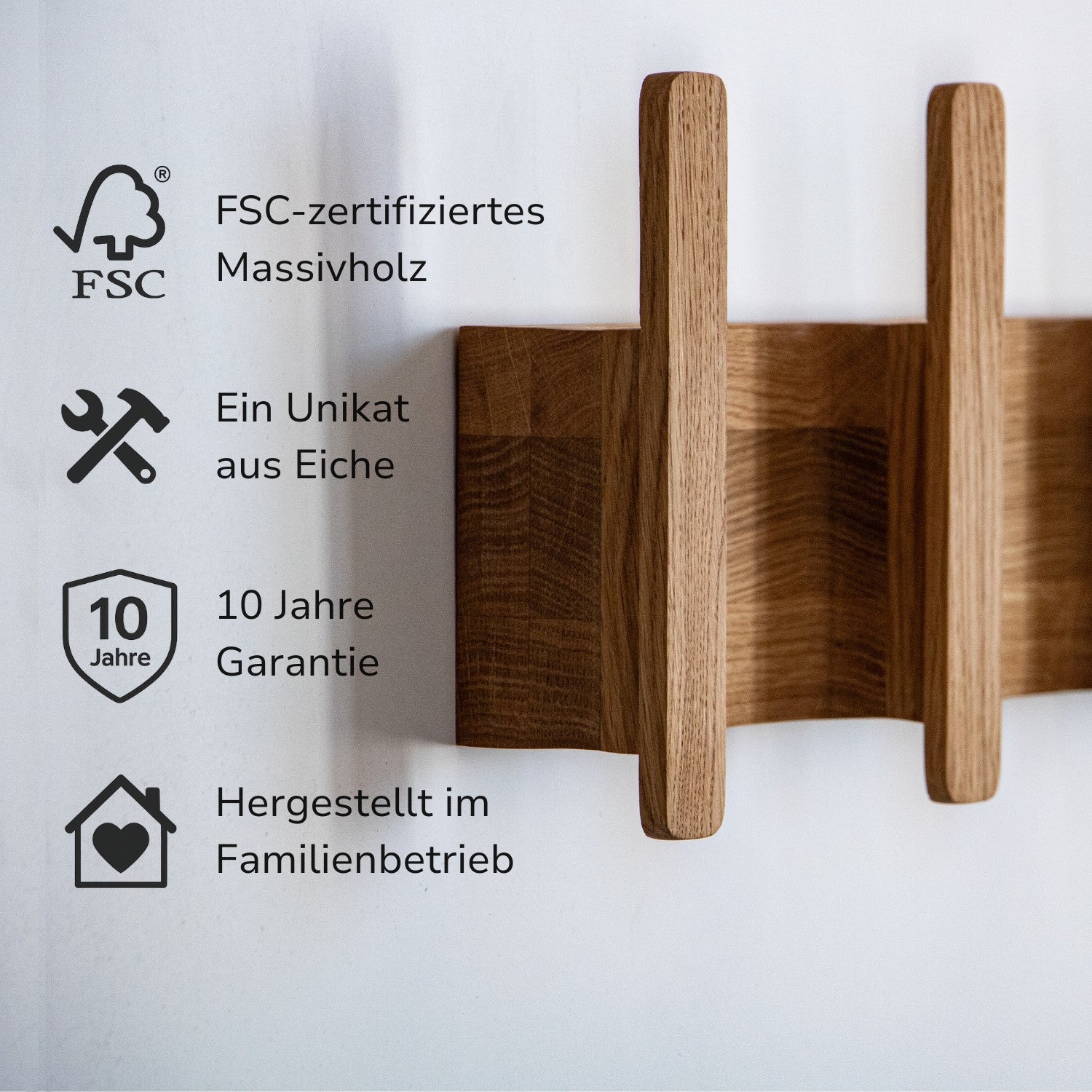 Garderobenleiste aus Massivholz-Eiche (FSC®) – Alva