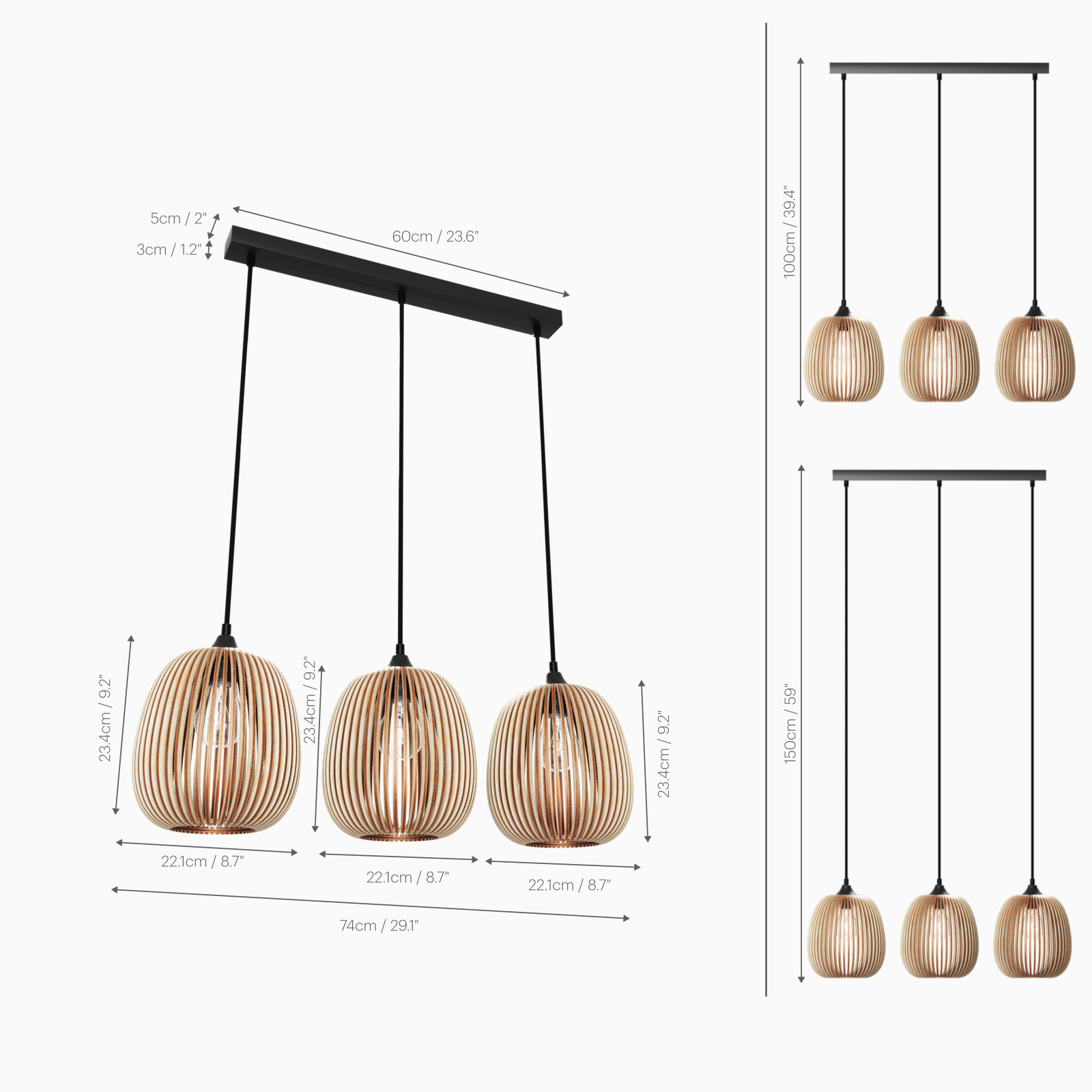 3er Hängelampe 'Alva'