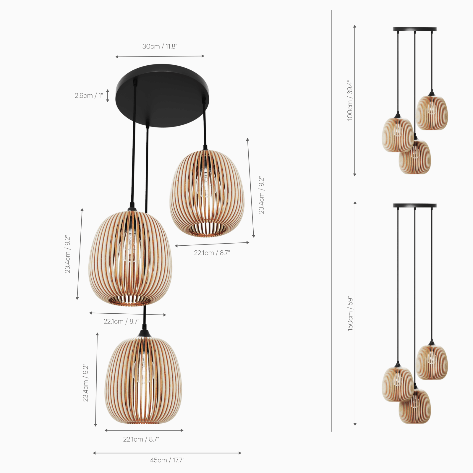 3er Hängelampe 'Styrka'