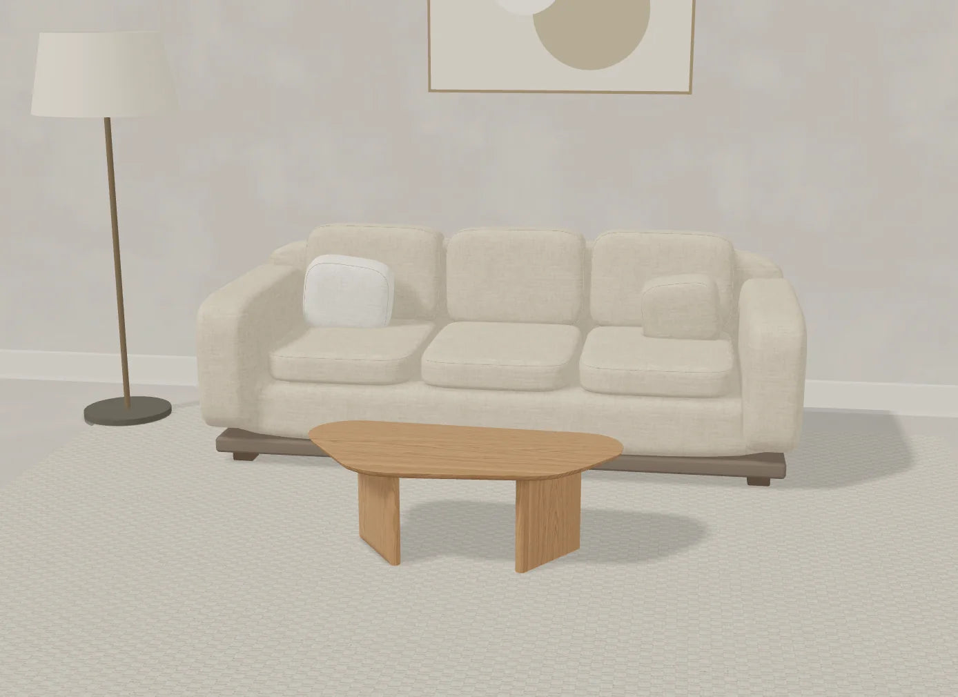 3D-Raumplaner: Couchtisch Runa vor einem Sofa